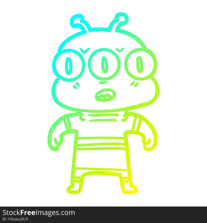 cold gradient line drawing cartoon three eyed alien