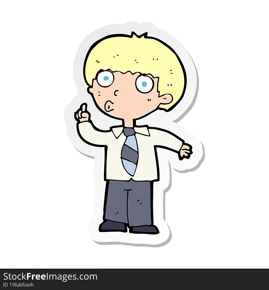 sticker of a cartoon school boy with question