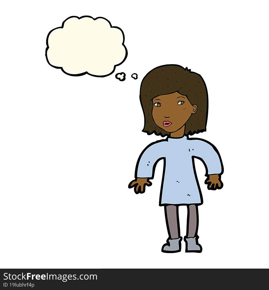 Cartoon Cautious Woman With Thought Bubble