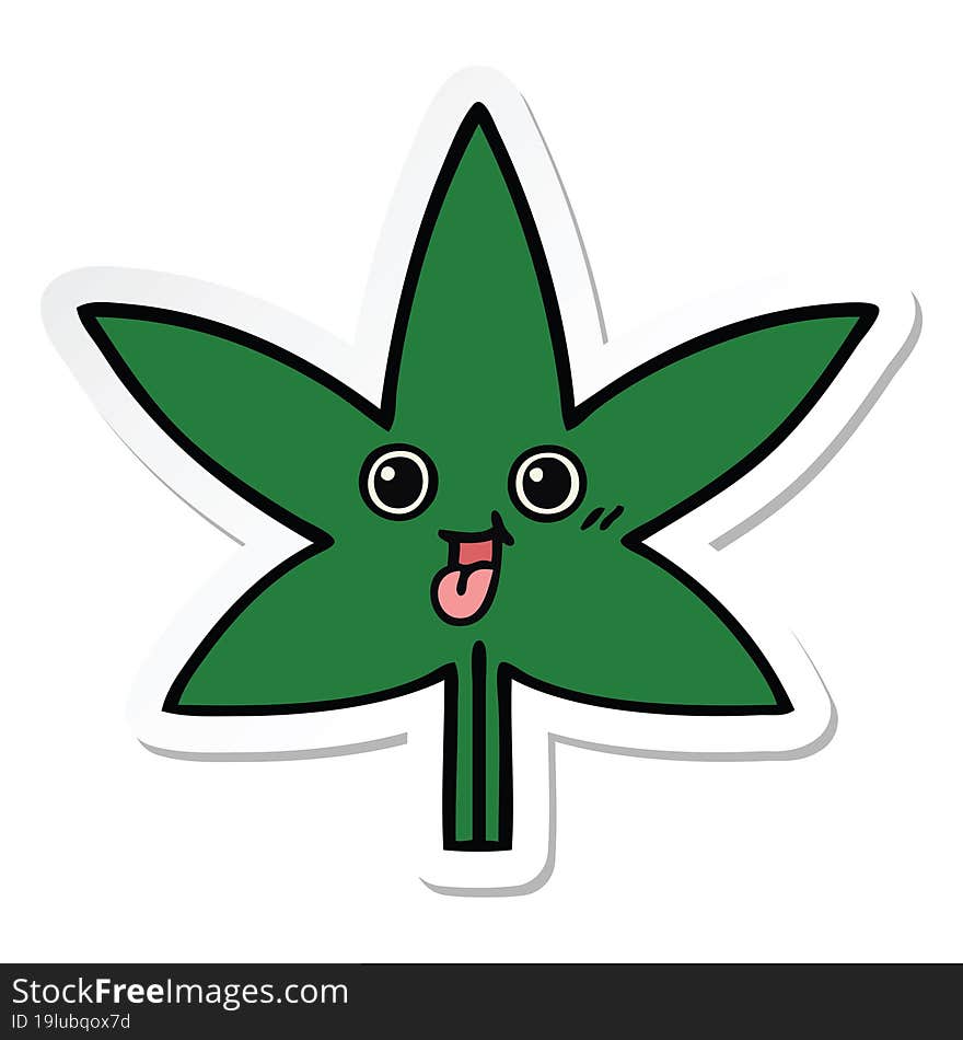 sticker of a cute cartoon marijuana leaf