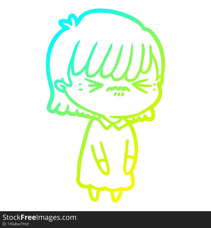 cold gradient line drawing annoyed cartoon girl