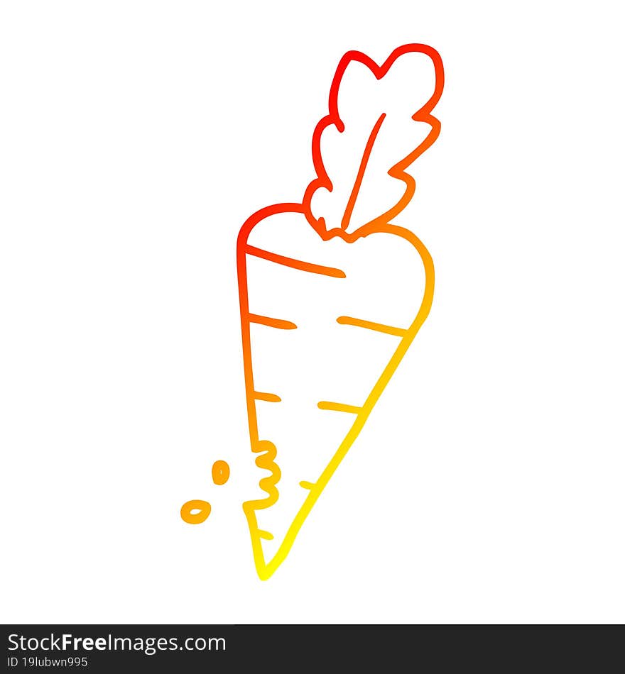 warm gradient line drawing of a cartoon carrot with bite marks