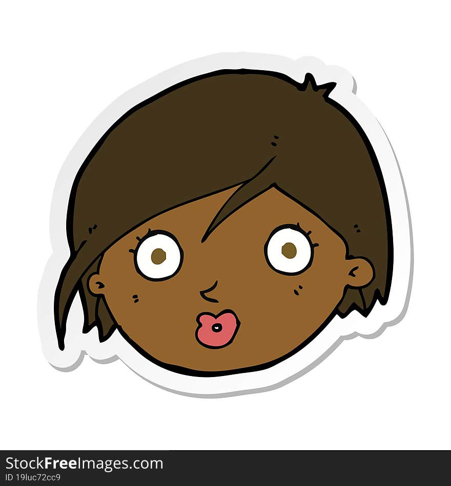 sticker of a cartoon surprised female face