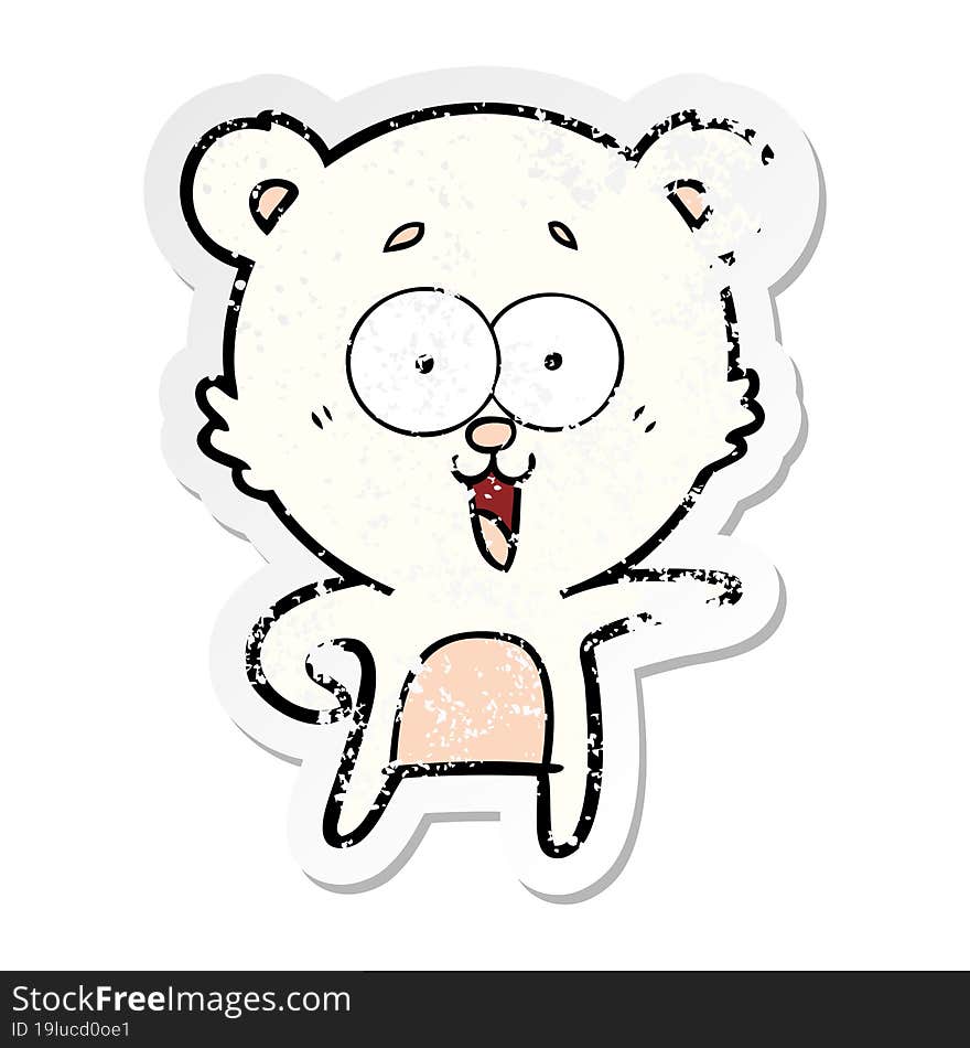 distressed sticker of a laughing teddy  bear cartoon