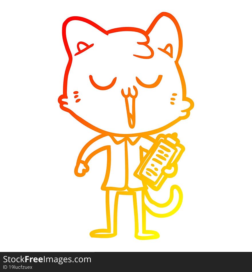 Warm Gradient Line Drawing Cartoon Cat Singing