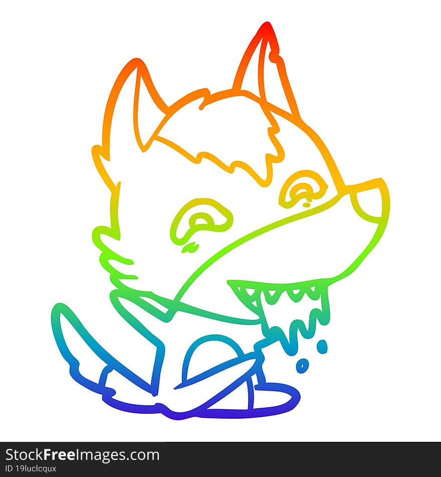 rainbow gradient line drawing of a cartoon hungry wolf