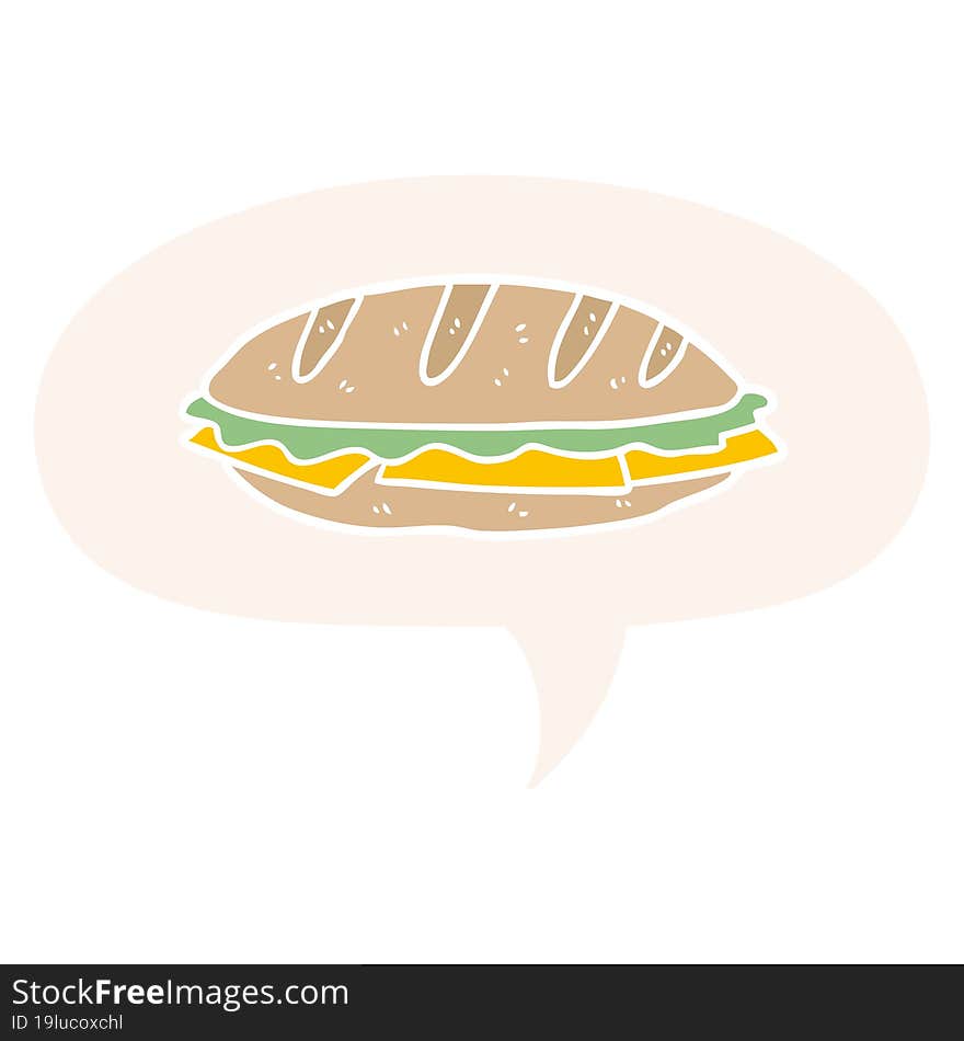 cartoon chesse sandwich and speech bubble in retro style