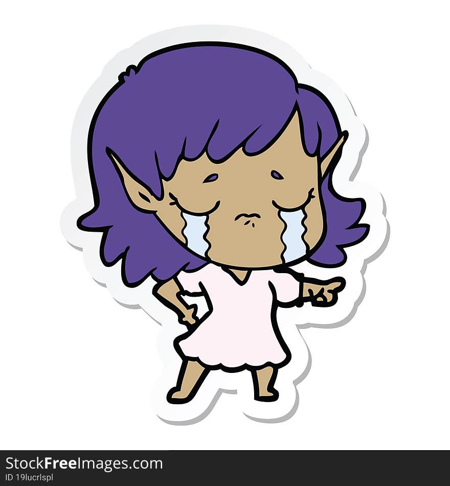 sticker of a crying cartoon elf girl