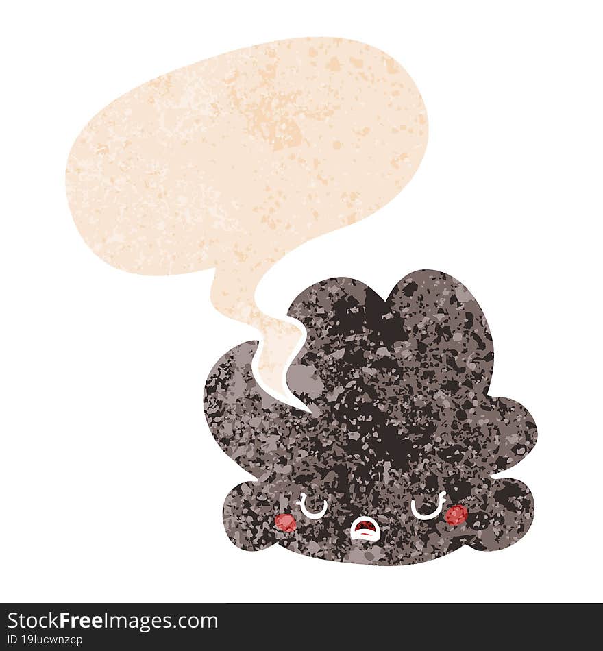 cartoon cloud and speech bubble in retro textured style