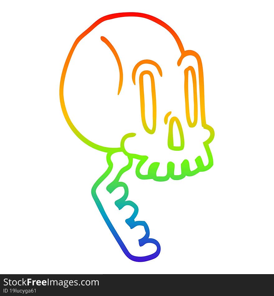 rainbow gradient line drawing cartoon skull