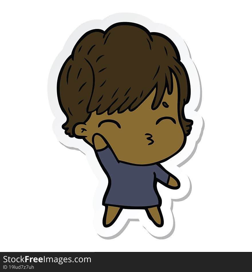 sticker of a cartoon woman thinking