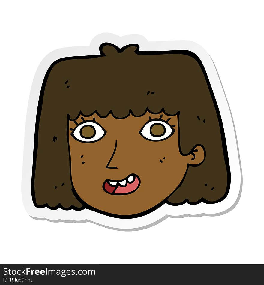 sticker of a cartoon happy female face