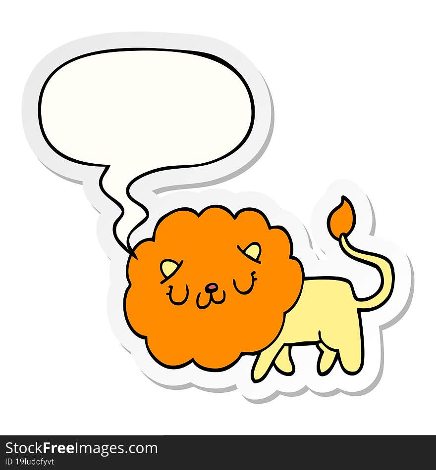 cartoon lion with speech bubble sticker. cartoon lion with speech bubble sticker