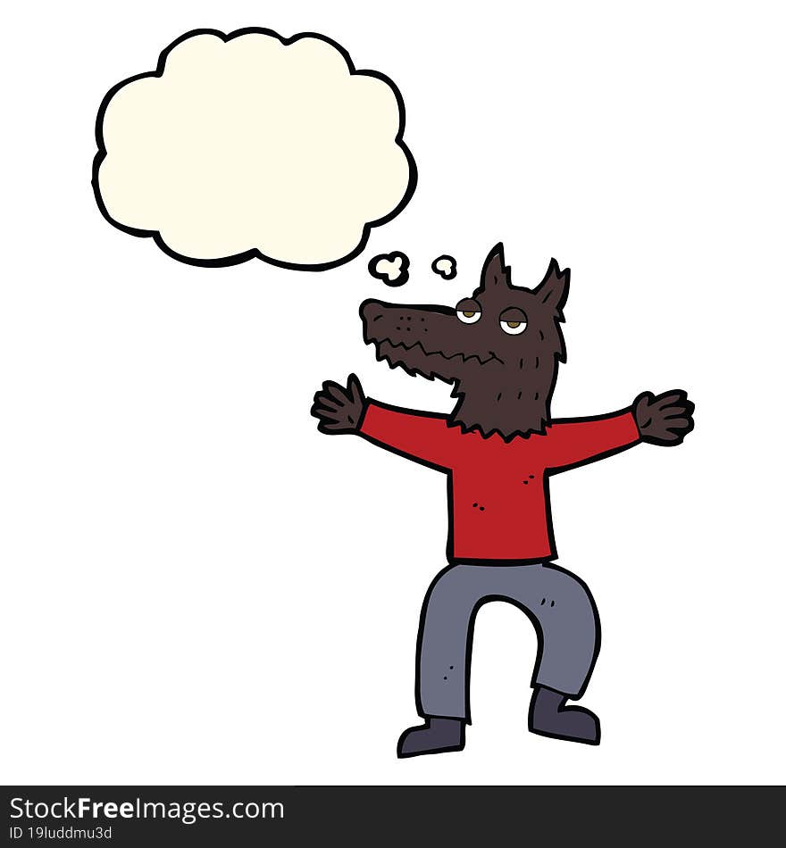 Cartoon Wolf Man With Thought Bubble