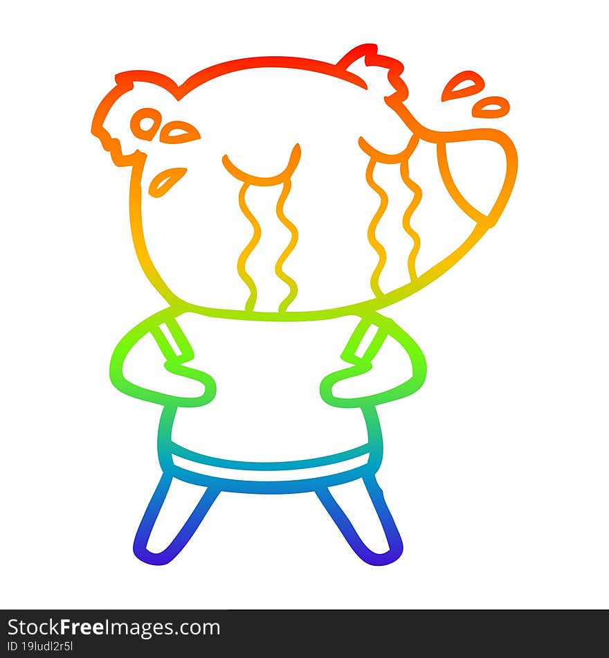 rainbow gradient line drawing cartoon crying bear