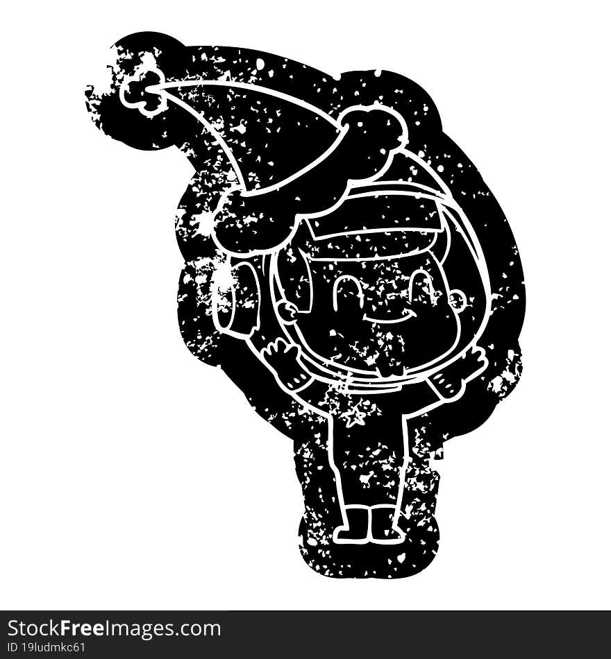 Happy Cartoon Distressed Icon Of A Astronaut Man Wearing Santa Hat