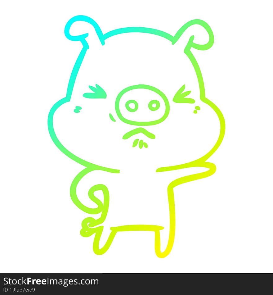 cold gradient line drawing cartoon angry pig