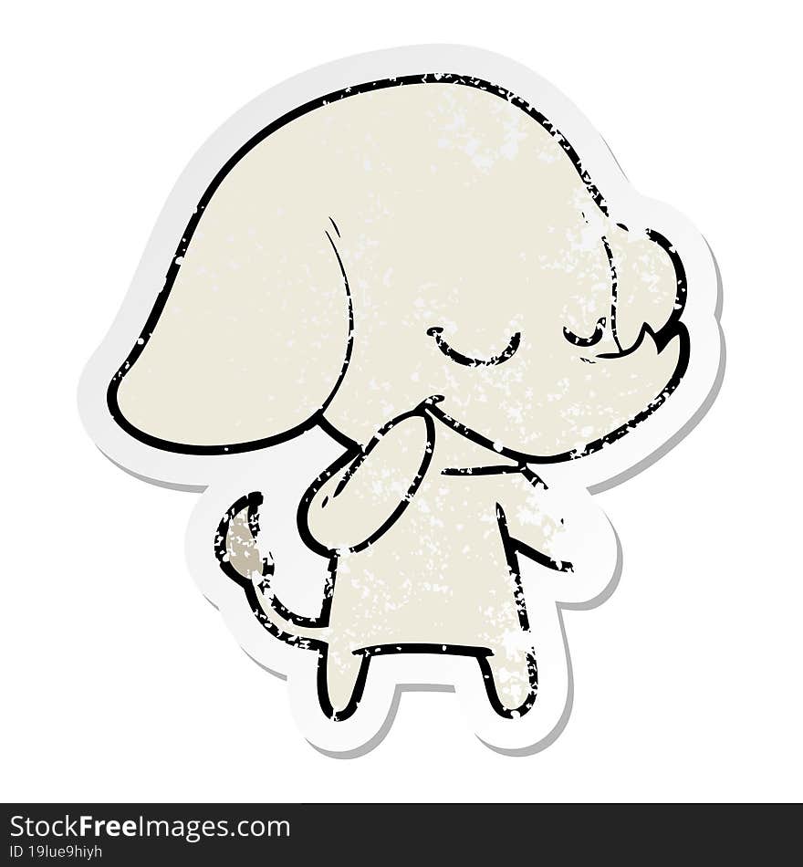 distressed sticker of a cartoon smiling elephant