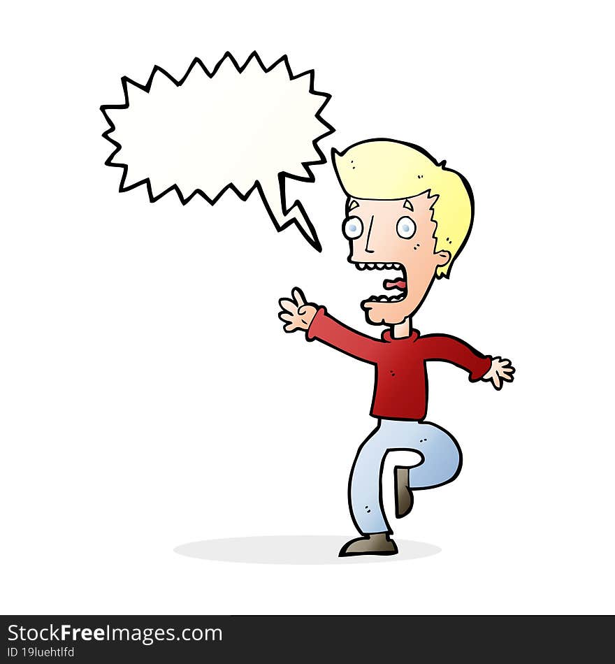 Cartoon Terrified Man With Speech Bubble