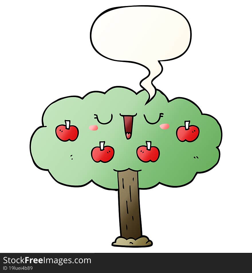 Cartoon Apple Tree And Speech Bubble In Smooth Gradient Style