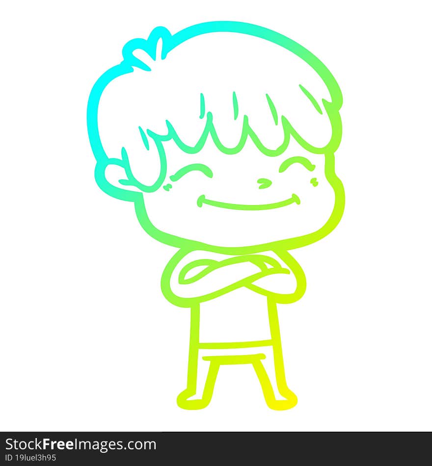 Cold Gradient Line Drawing Cartoon Happy Boy