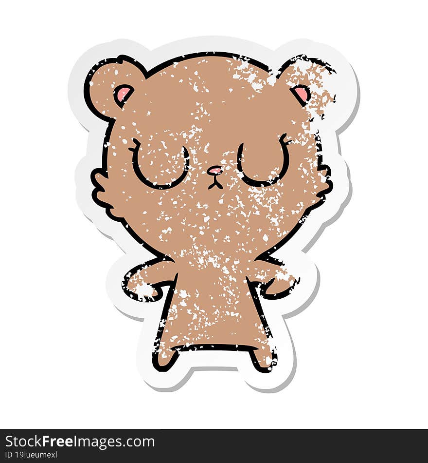 Distressed Sticker Of A Peaceful Cartoon Bear Cub