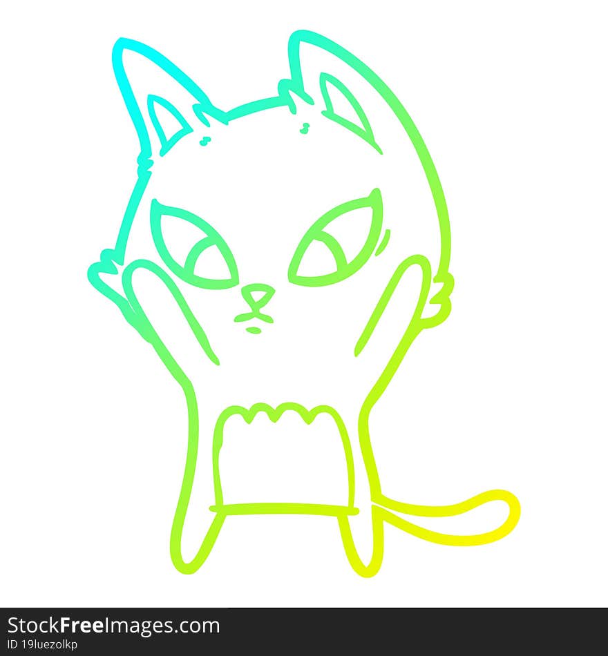 Cold Gradient Line Drawing Confused Cartoon Cat