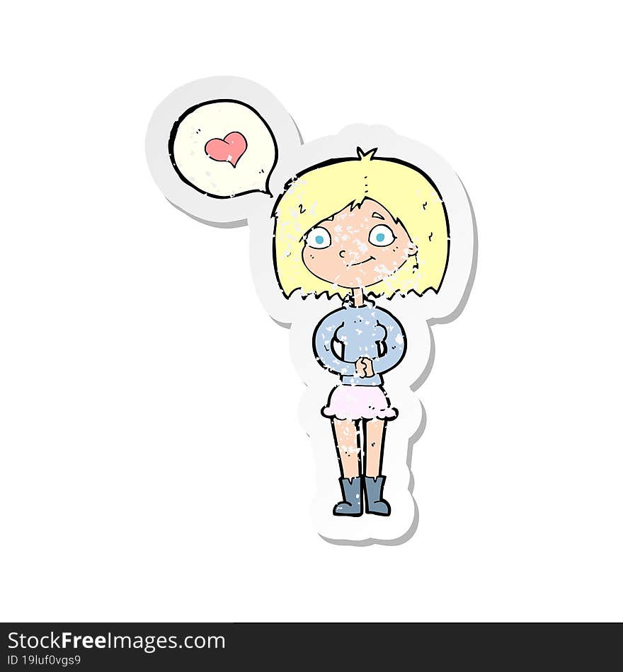 retro distressed sticker of a cartoon woman in love