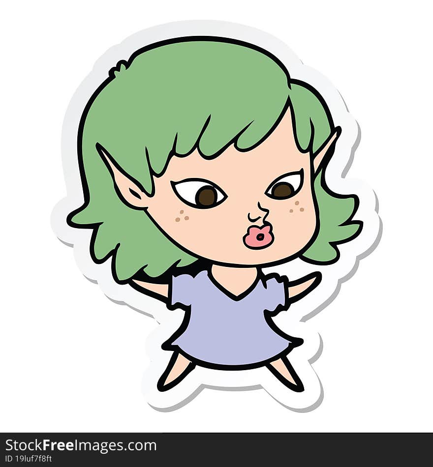 sticker of a pretty cartoon elf girl