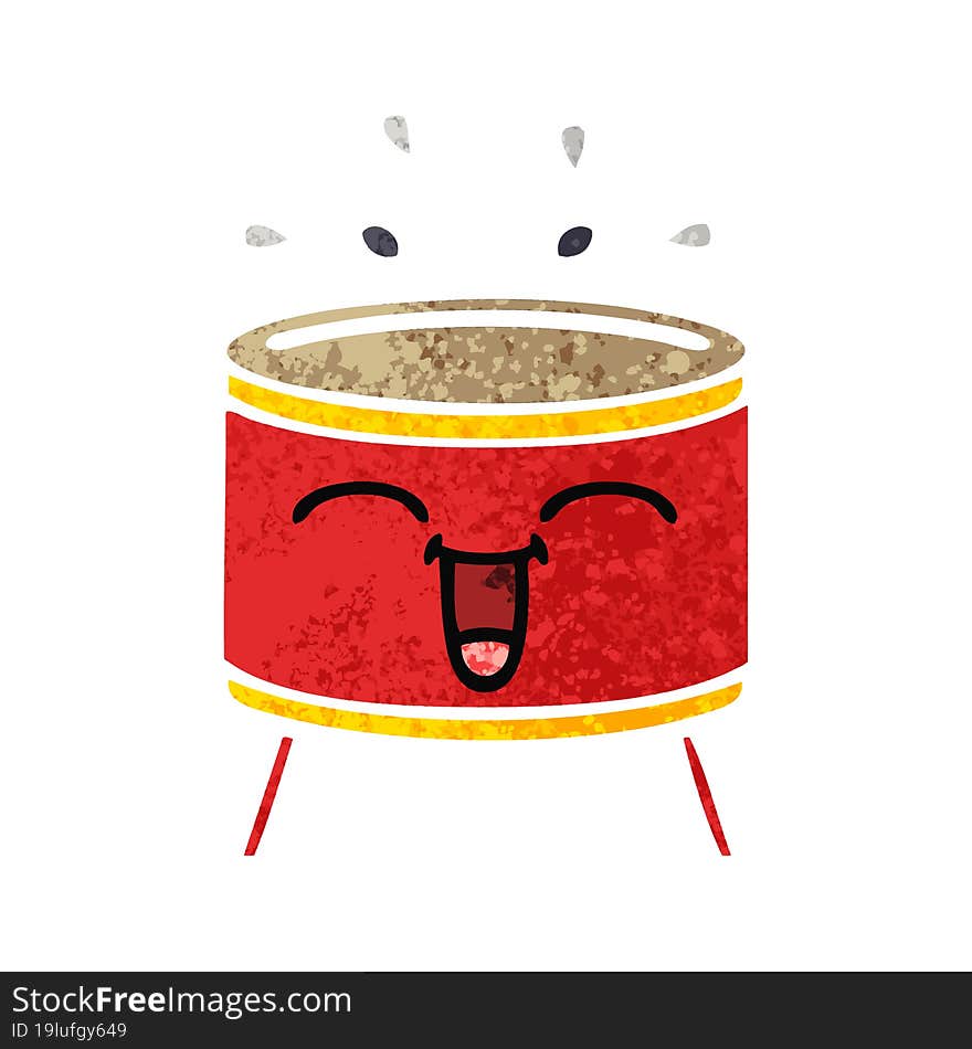 retro illustration style cartoon happy drum