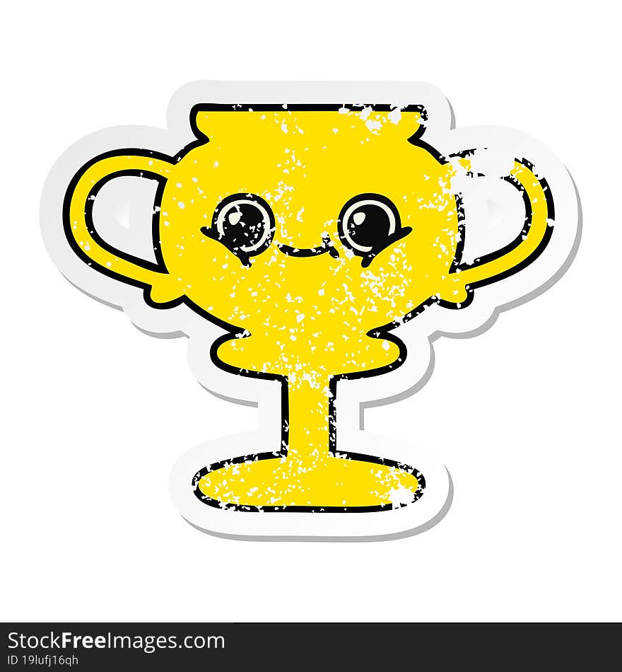 Distressed Sticker Of A Cute Cartoon Trophy