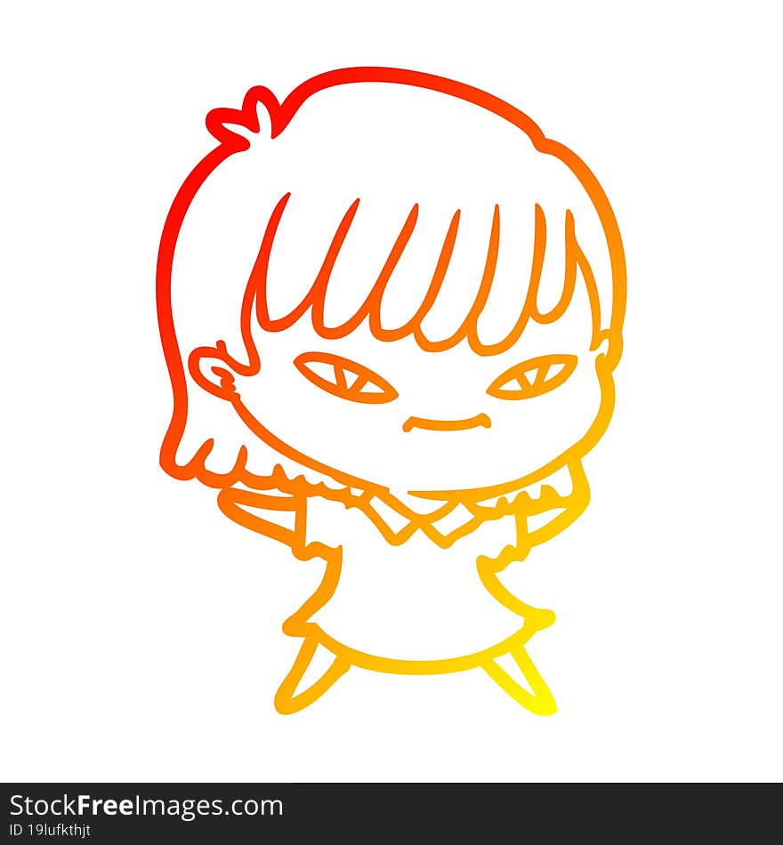 warm gradient line drawing of a cartoon woman