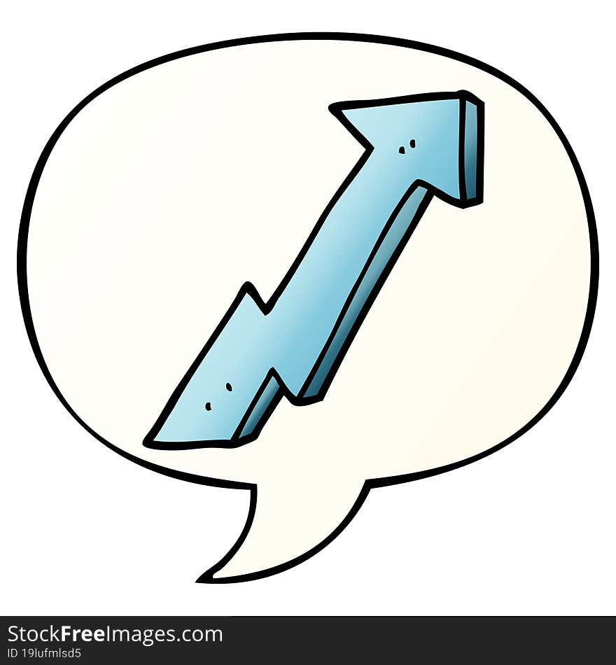 cartoon positive growth arrow and speech bubble in smooth gradient style