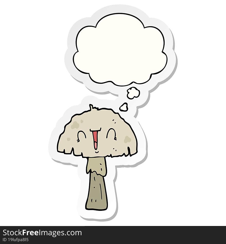 cartoon mushroom and thought bubble as a printed sticker