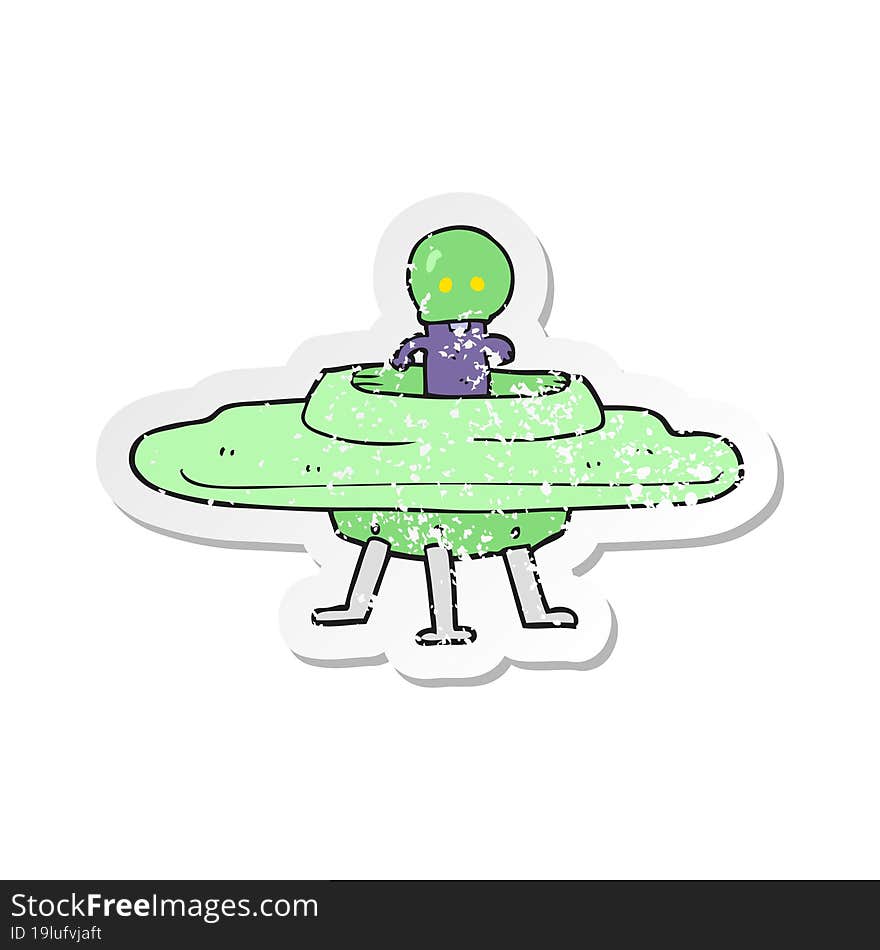 retro distressed sticker of a cartoon flying saucer