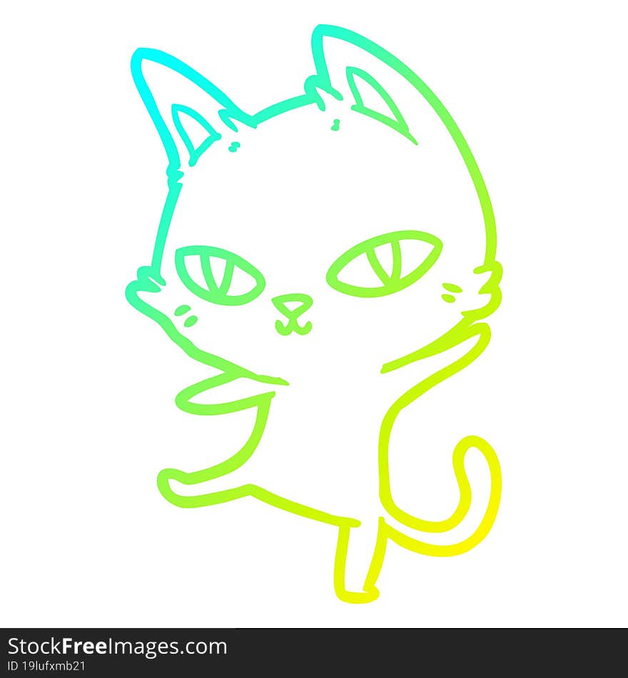 Cold Gradient Line Drawing Cartoon Cat Staring