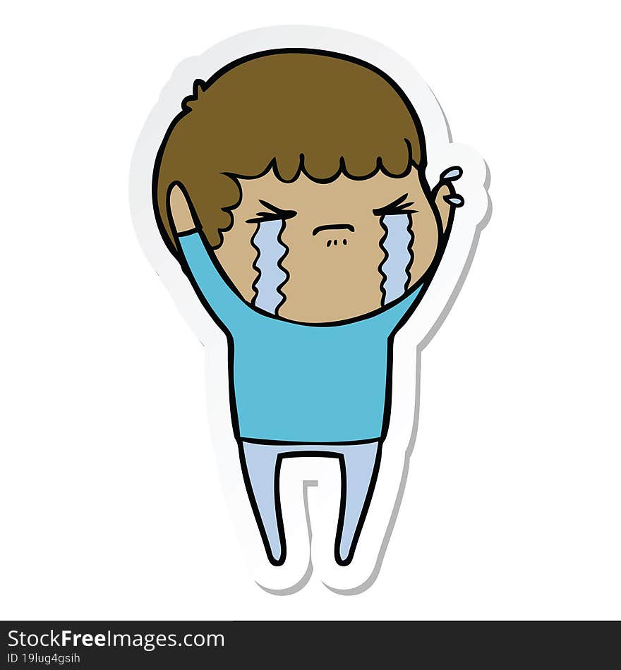 sticker of a cartoon man crying