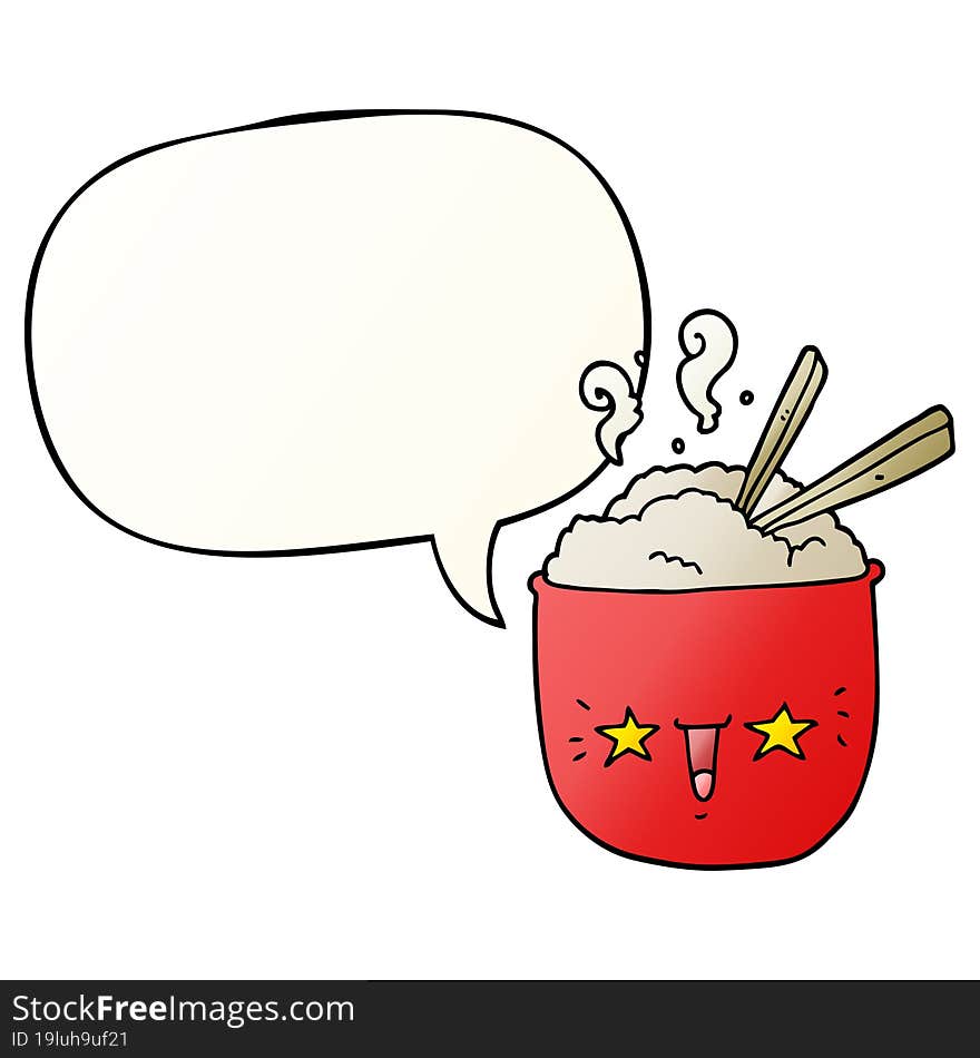 cartoon rice bowl and face and speech bubble in smooth gradient style