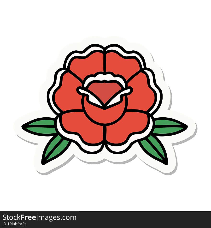 sticker of tattoo in traditional style of a flower. sticker of tattoo in traditional style of a flower