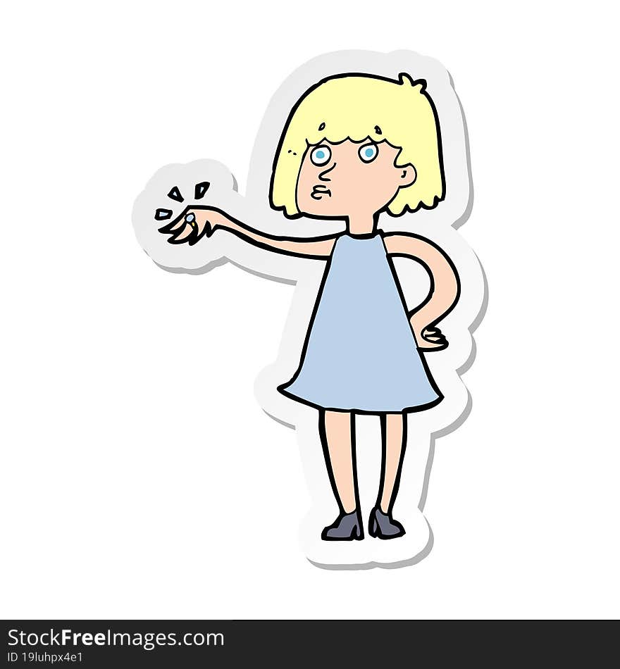 sticker of a cartoon woman showing off engagement ring