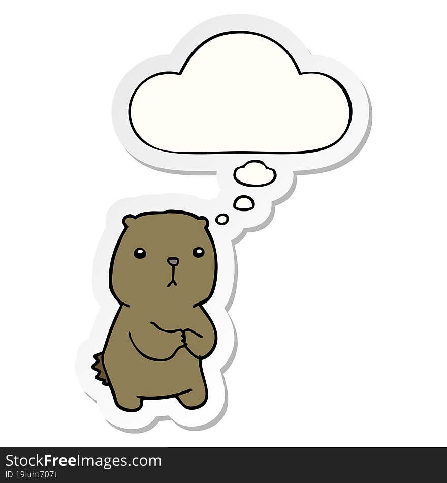 cartoon worried bear and thought bubble as a printed sticker