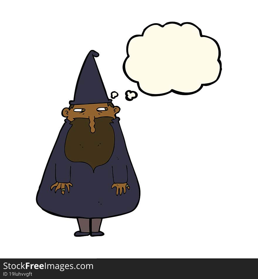 cartoon wizard with thought bubble