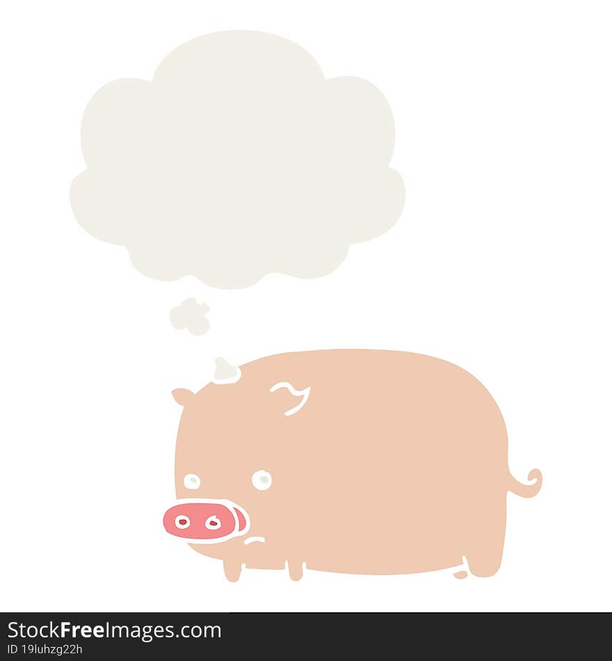 cute cartoon pig and thought bubble in retro style