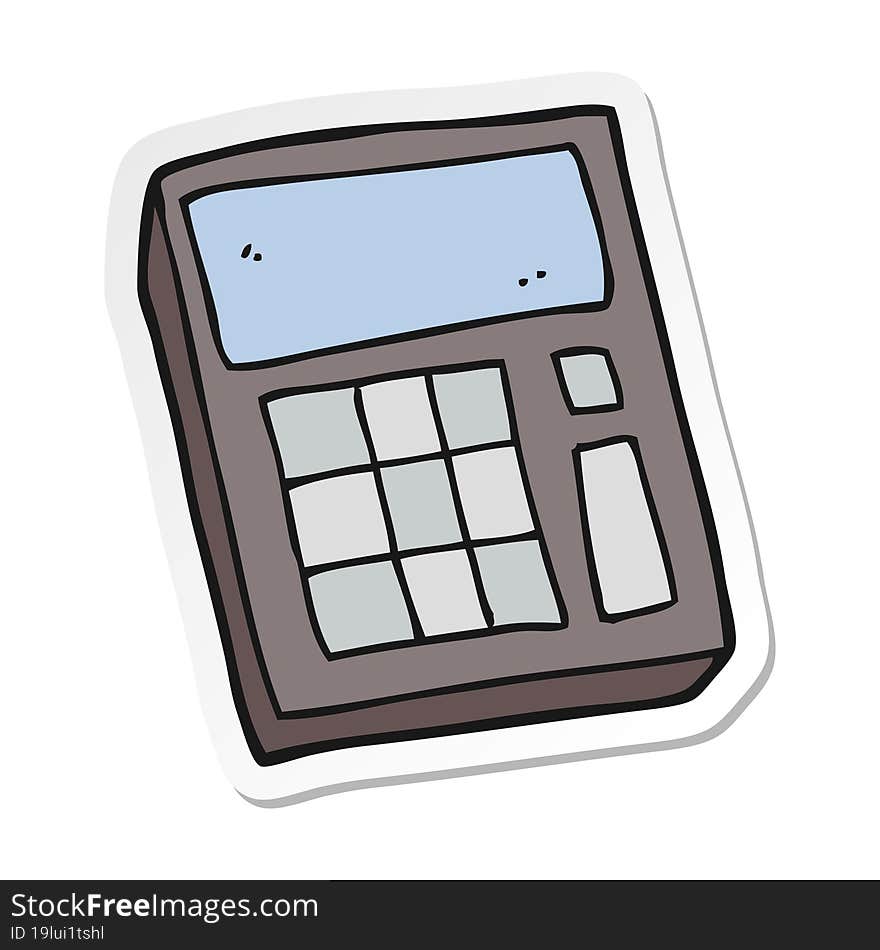 sticker of a cartoon calculator