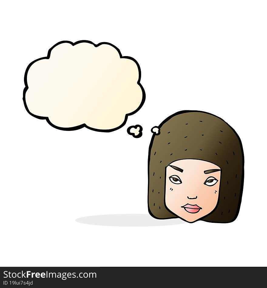 cartoon annoyed female face with thought bubble