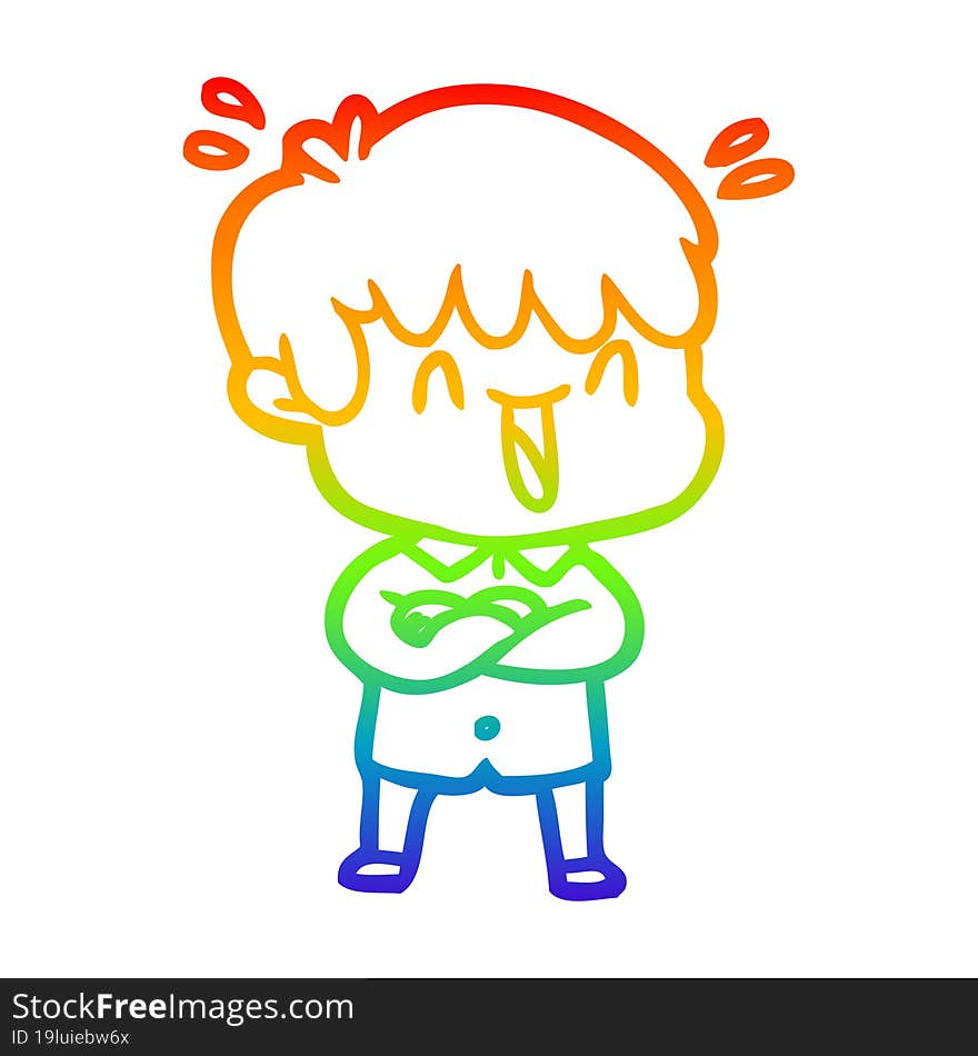 rainbow gradient line drawing of a cartoon laughing boy