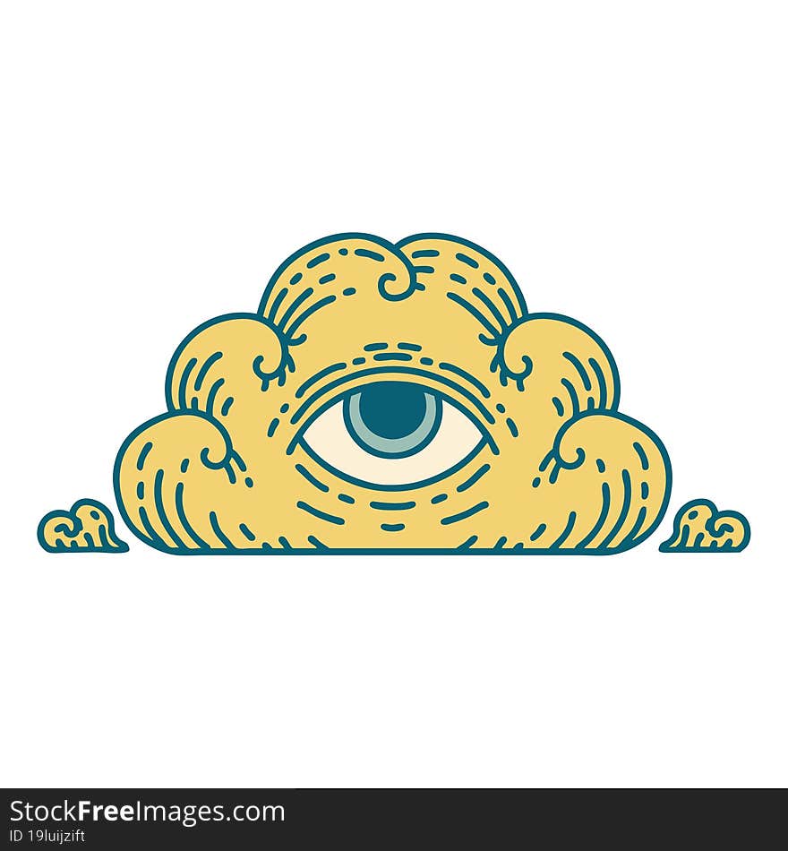 tattoo style icon of an all seeing eye cloud