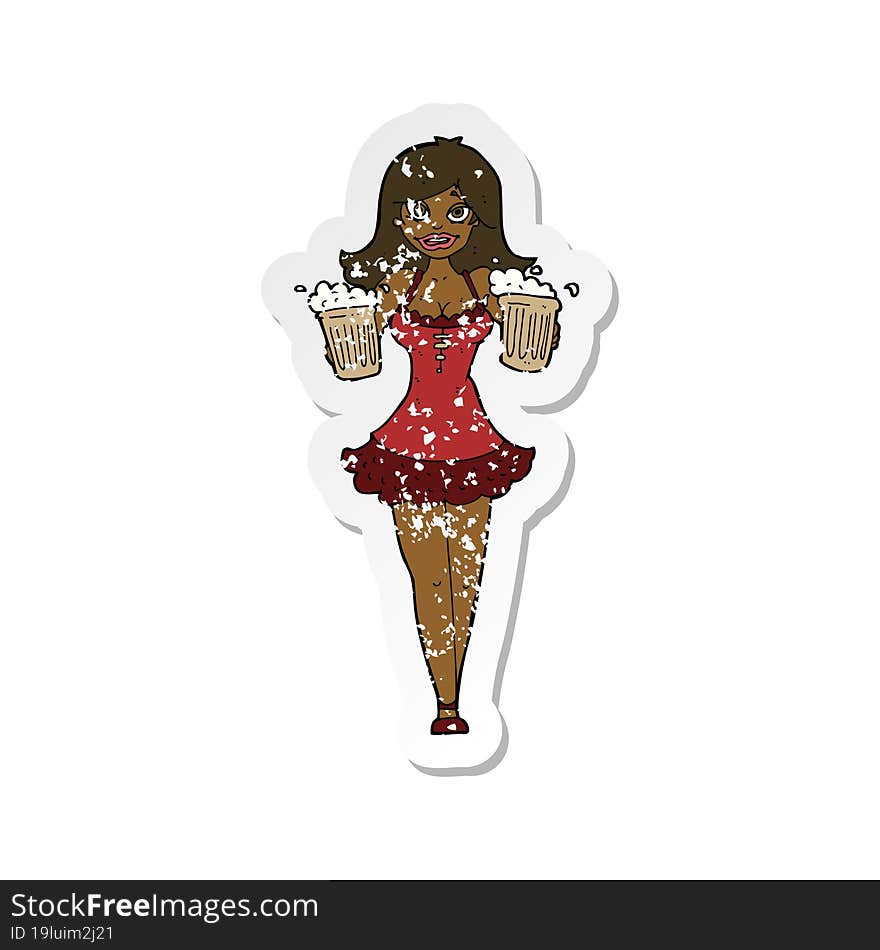 Retro Distressed Sticker Of A Cartoon Beer Festival Girl