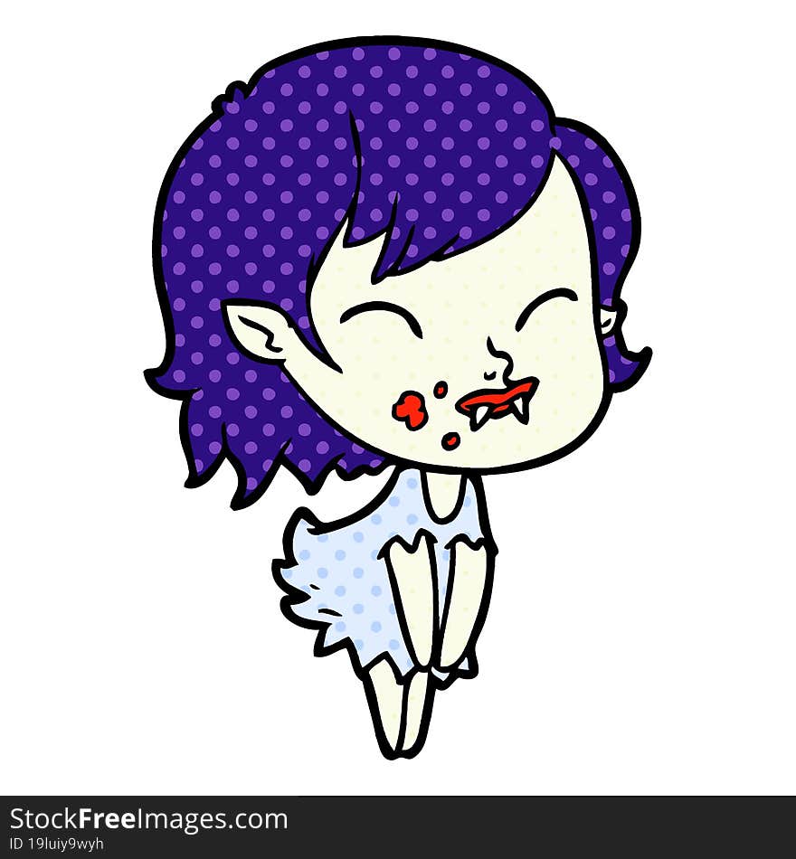 cartoon vampire girl with blood on cheek. cartoon vampire girl with blood on cheek