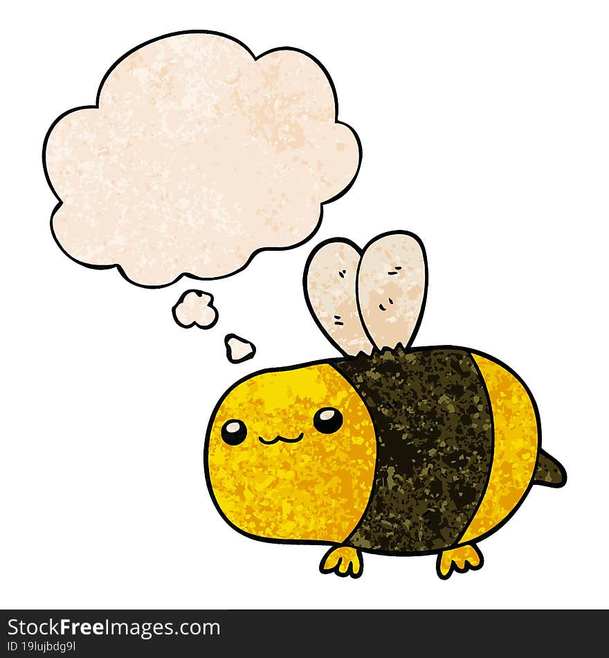 cartoon bee and thought bubble in grunge texture pattern style